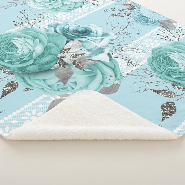 Cobertor Sherpa Rosas azuis com rendas (3/4)