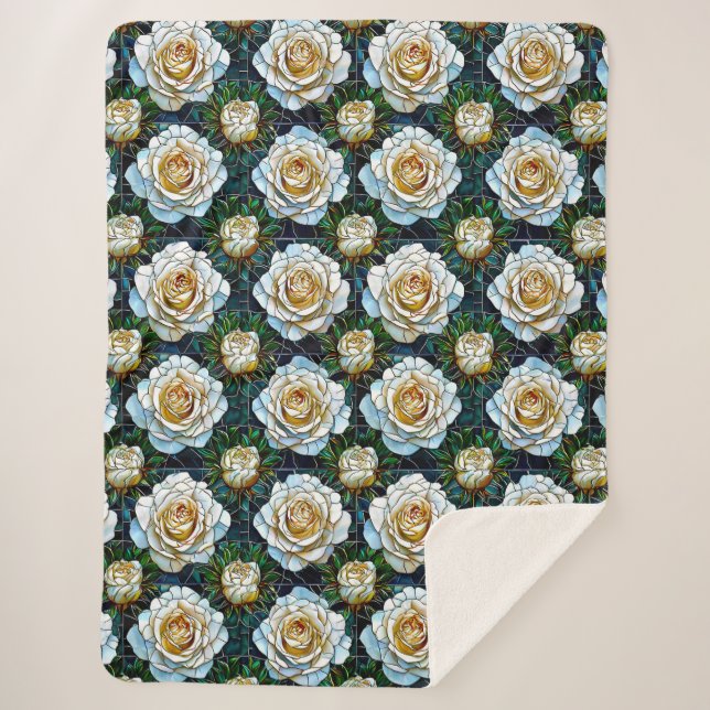 Cobertor Sherpa Rosas brancas flores (Frente)