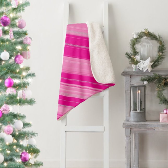 Cobertor Sherpa Rosas claro Rosa Quente e Greve de Canas Prateadas (Criador carregado)