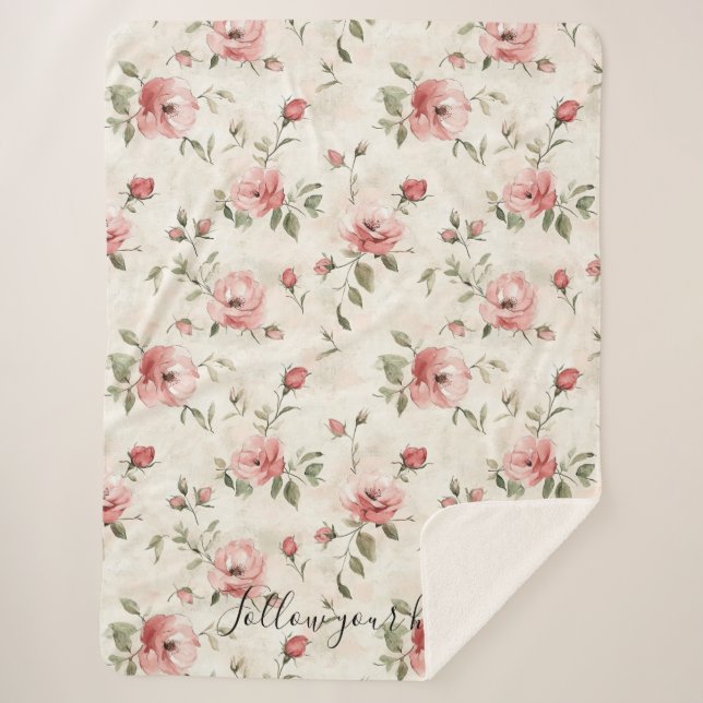 Cobertor Sherpa Rosas Cor-de-Rosa Floral (Frente)
