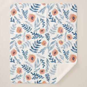 Cobertor Sherpa Rosas de Aquarela: Azul Deixa Sem Costura