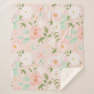 Cobertor Sherpa Rosas de aquarela Flores a Rosa e Pêssego