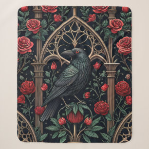 Cobertor Sherpa Rosas de Corvo Gótico Padrão Ornamentado