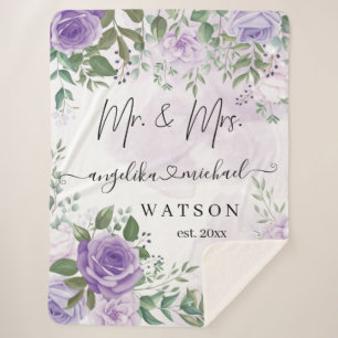 Cobertor Sherpa Rosas Purple Blush Sr. e Sra. Modern Script