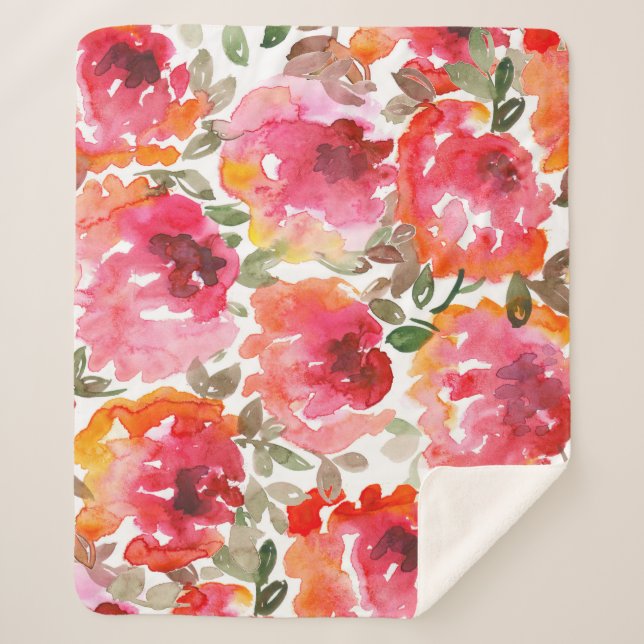 Cobertor Sherpa Rosas vermelhas Shabby, padrão perfeito. (Frente)