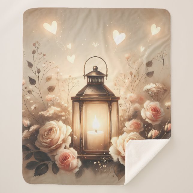 Cobertor Sherpa Rose Lantern Glow Bouquet (Frente)