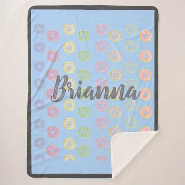 Cobertor Sherpa Rosquinha de nome personalizado azul Sherpa Blanke (Frente)