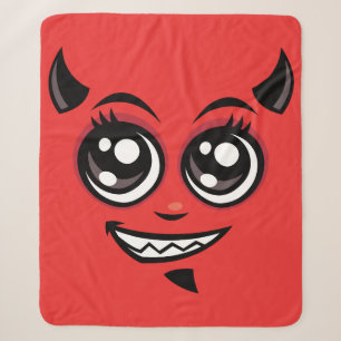Cobertor Sherpa Rosto de Diabo de Desenho Animado Sorridente e Fof