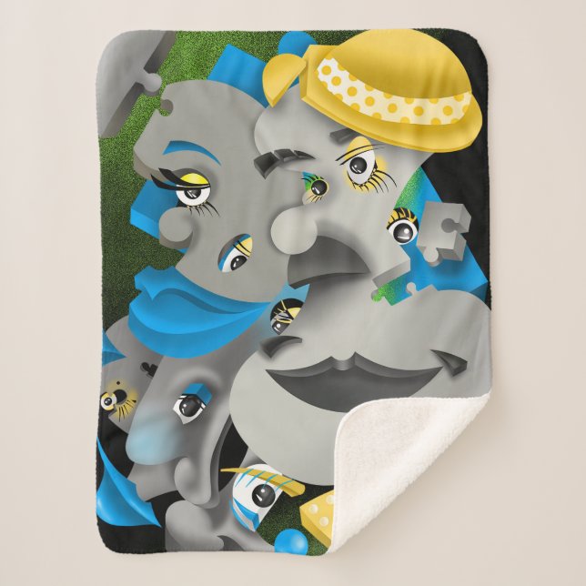 Cobertor Sherpa Rostos Quebra-cabeça surreais (Frente)