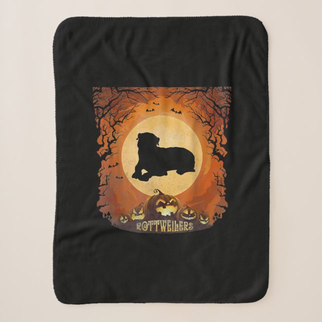 Cobertor Sherpa Rotitweilers de Lua Cheia Silhoueen Animal Hallowe (Frente)