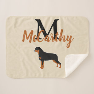 Cobertor Sherpa Rottweiler Rottie Art Faux Linen Monograma