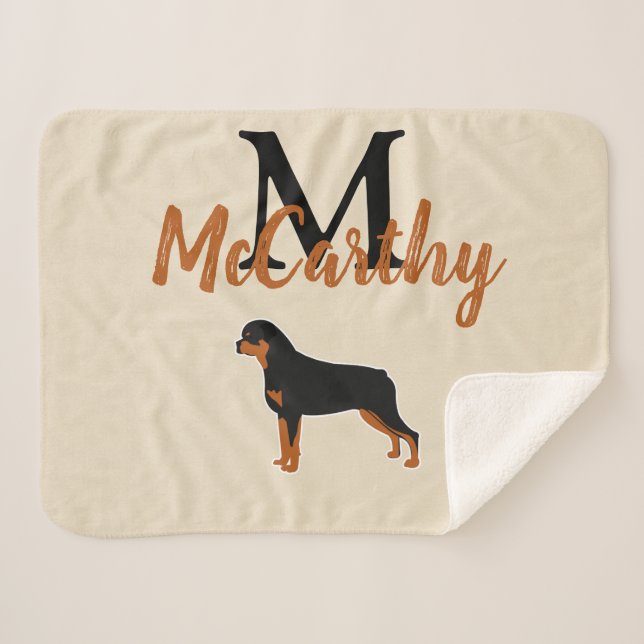 Cobertor Sherpa Rottweiler Rottie Art Faux Linen Monograma (Frente (Horizontal))