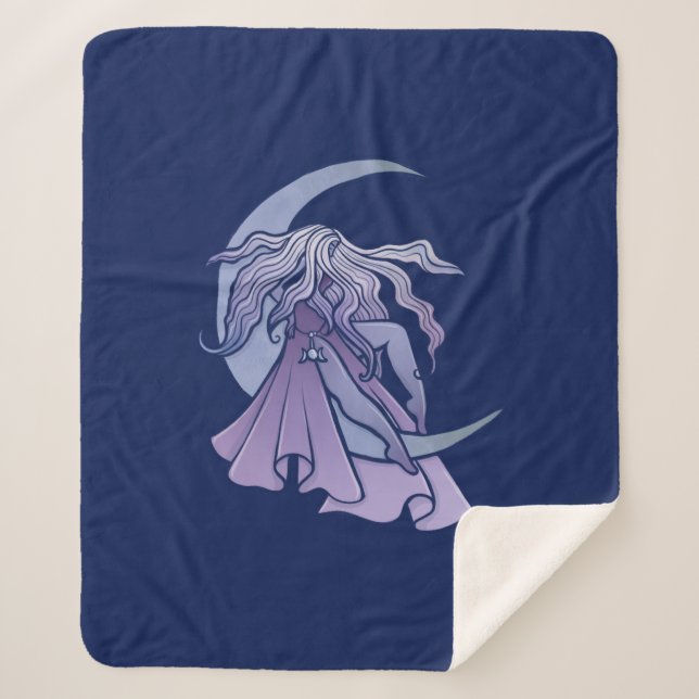Cobertor Sherpa Roxo Deusa da Lua Wiccan Triple Moon - Símbolo de  (Frente)