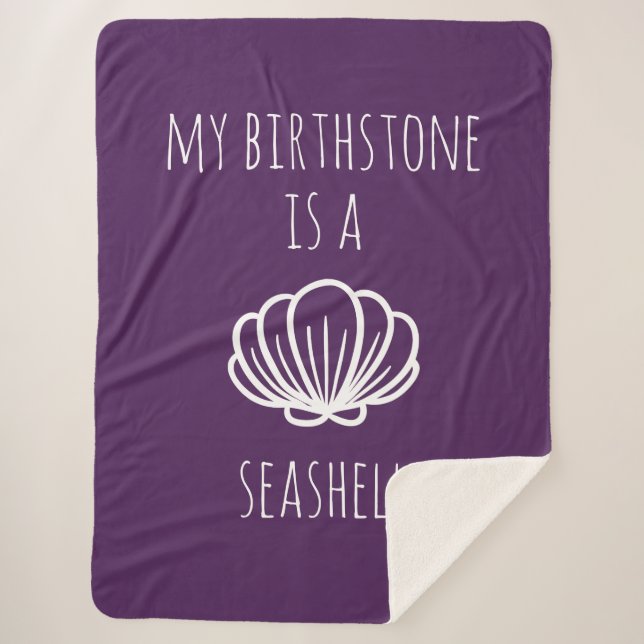 Cobertor Sherpa Roxo e Branco Meu Birthstone é uma concha (Frente)