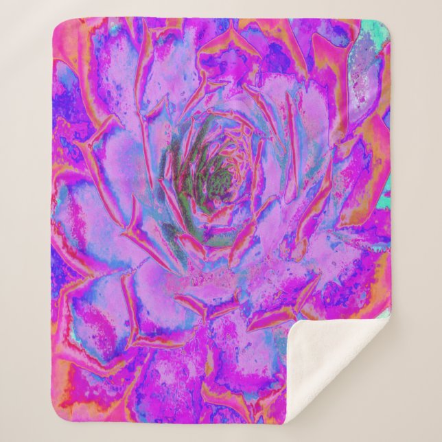 Cobertor Sherpa Roxo e Magenta Suculenta Sedum Roseta (Frente)