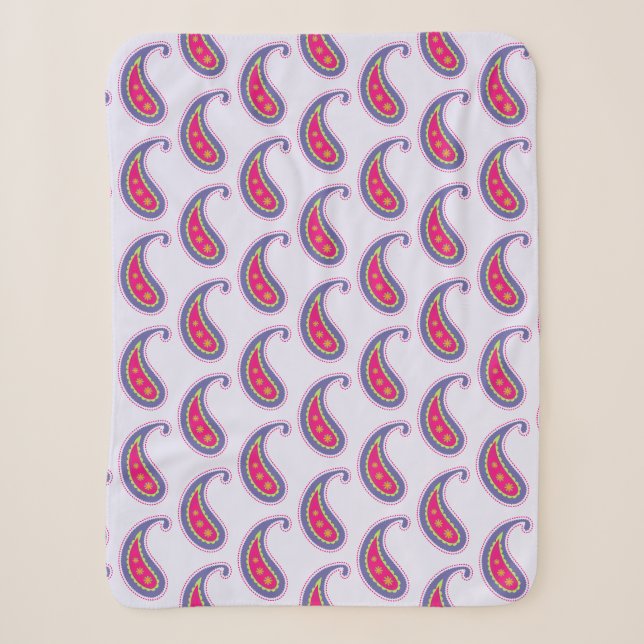 Cobertor Sherpa Roxo e Rosa Paisley (Frente)