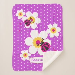 Cobertor Sherpa Roxo personalizado do rosa das joaninha dos