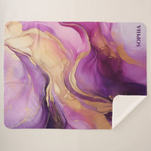 Cobertor Sherpa Roxo Rosa e Dourado Moderno-