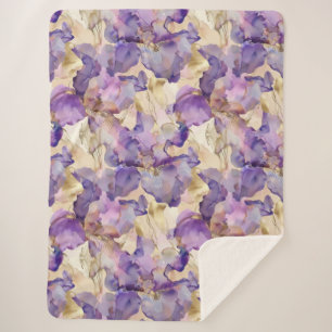 Cobertor Sherpa Roxo Roxo Dourado Iris Floral