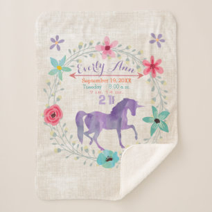 Cobertor Sherpa Roxo Unicorne Menina Aposta Aquarela