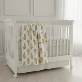 Cobertor Sherpa Royal Gold Palm & Crown Pattern Custom Sherpa Baby