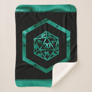 Cobertor Sherpa RPG Dice   Teal Green Fantasy Retro Tabletop Gamer