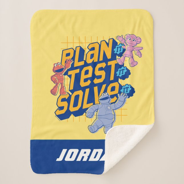 Cobertor Sherpa Rua Sésamo | Construção Mecha | Adicionar nome (Frente)