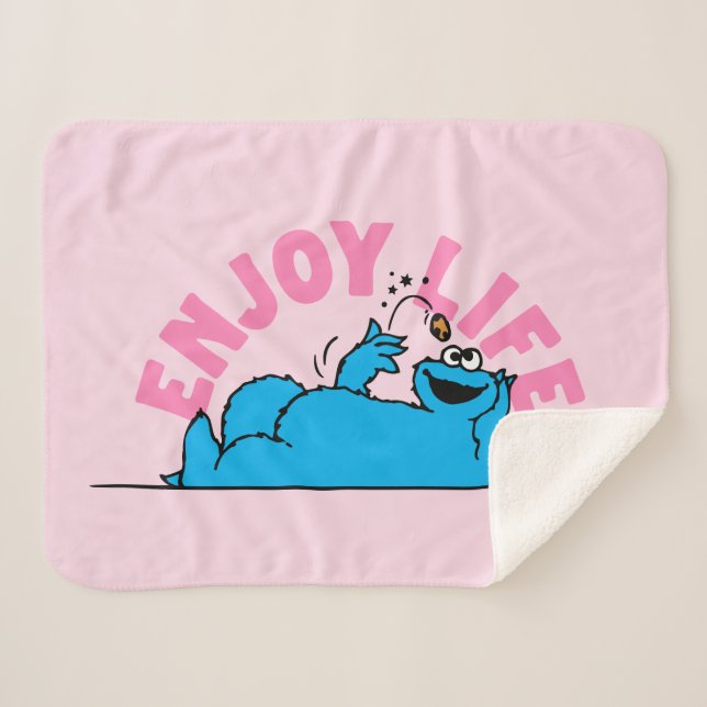 Cobertor Sherpa Rua Sésamo | Cookie Monster Aproveite a Vida (Frente (Horizontal))