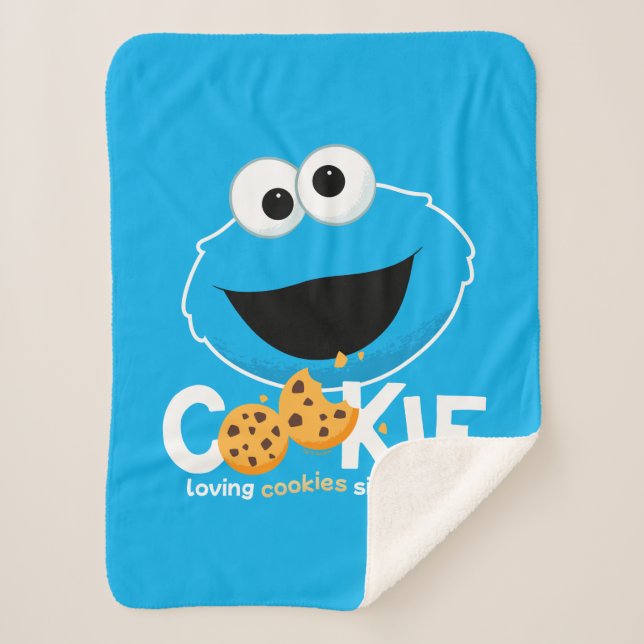 Cobertor Sherpa Rua Sésamo | Cookie Monster Loving Cookies (Frente)