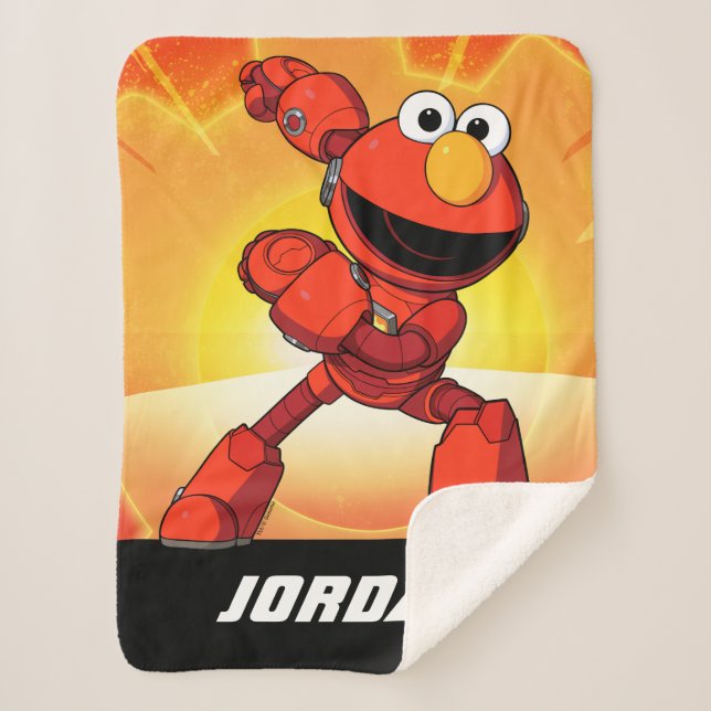 Cobertor Sherpa Rua Sésamo | Mecha Builders Elmo | Adicionar nome (Frente)