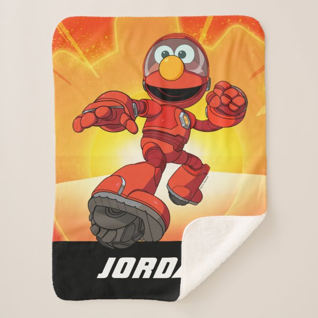 Cobertor Sherpa Rua Sésamo | Mecha Builders Elmo | Adicionar nome (Frente)