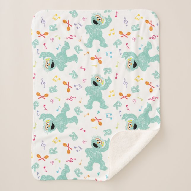 Cobertor Sherpa Rua Sésamo | Padrão de Escrivação de Música Rosita (Frente)