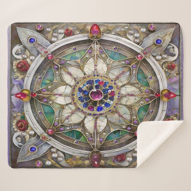 Cobertor Sherpa Ruby, Ametist, Sapphire e Pearl Mandala (Frente (Horizontal))