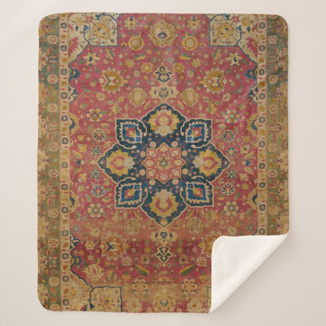 Cobertor Sherpa Rug Pérsico asiático Dourado Caxemira Vermelho (Frente)