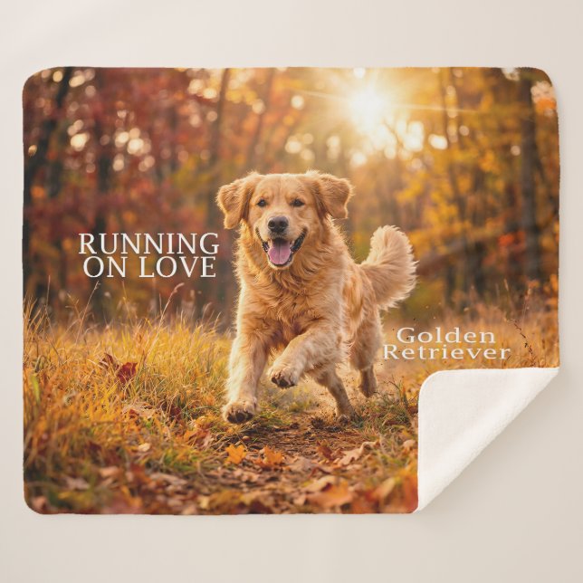 Cobertor Sherpa Running on Joy Golden Retriever (Frente (Horizontal))