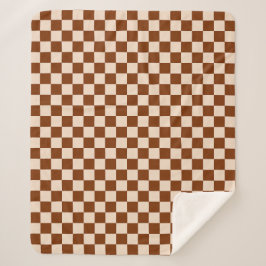 Cobertor Sherpa Rust brown and beige checkerboard pattern