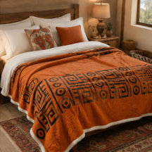 Rust Orange Geometric Greek Key Tribal Black Aztec