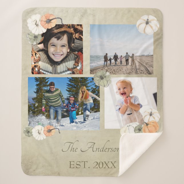 Cobertor Sherpa Rustic Autumn White, Orange Pumpkins Personalizado (Frente)