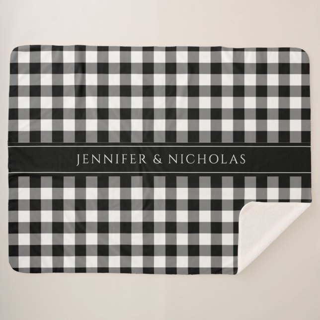 Cobertor Sherpa Rustic Black And White Xadrez Checks Name (Frente (Horizontal))