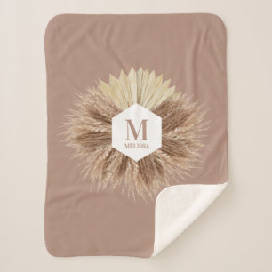 Cobertor Sherpa Rustic Boho Bohemian Pampas Grass Monograma