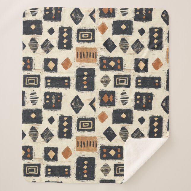 Cobertor Sherpa Rustic Mudcloth Geometric Pattern (2) (Frente)