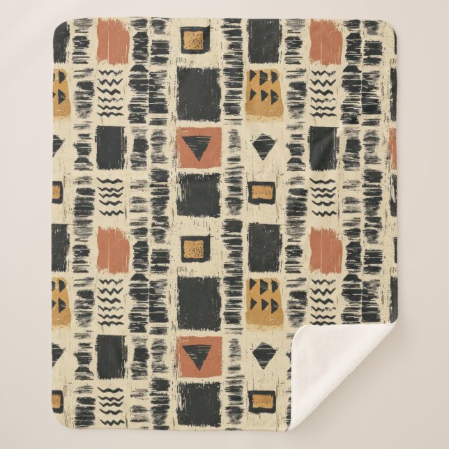 Cobertor Sherpa Rustic Mudcloth Geometric Pattern (3) (Frente)