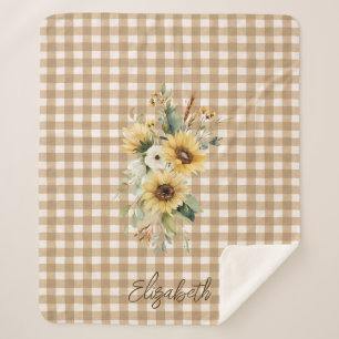 Cobertor Sherpa Rustic Sunflower Brown Gingham Personalizado