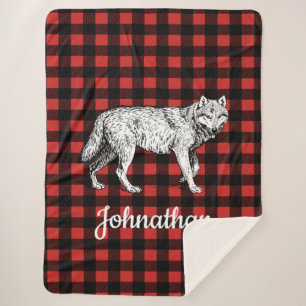 Cobertor Sherpa Rustic Wolf Buffalo Check Lumberjack Xadrez