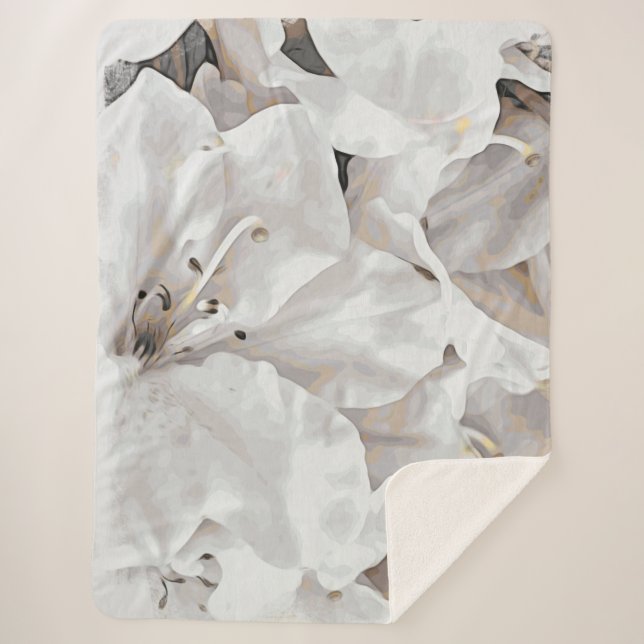 Cobertor Sherpa *~* Rústico Grunge Branco Azalea Flores Neutrais (Frente)