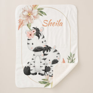 Cobertor Sherpa Safari Animal Personalizado Menina Blanket