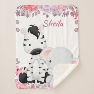 Cobertor Sherpa Safari Animal Personalizado Menina Blanket