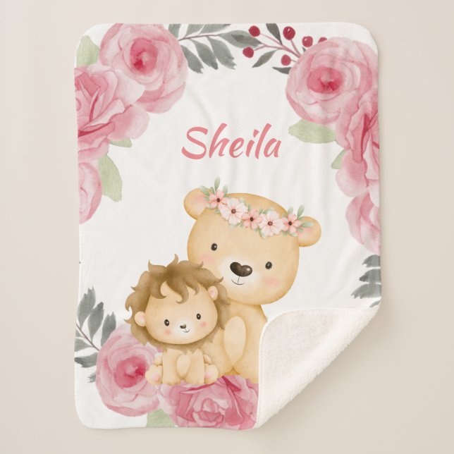 Cobertor Sherpa Safari Animal Personalizado Menina Blanket (Frente)