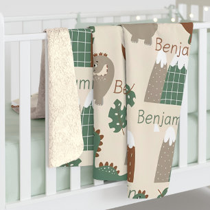 Cobertor Sherpa Safari Dinossauro Personalizado Nome Bebê