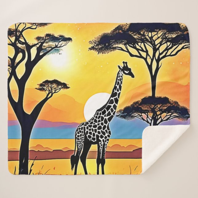 Cobertor Sherpa Safari Sunset: Giraffe's Embrace (Frente (Horizontal))